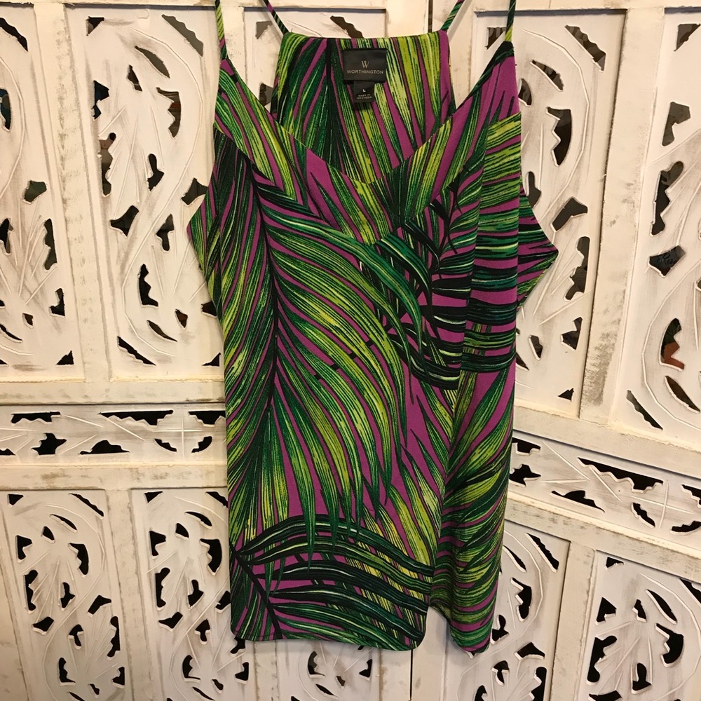 Spaghetti strap blouse size L.green/magenta/ Black